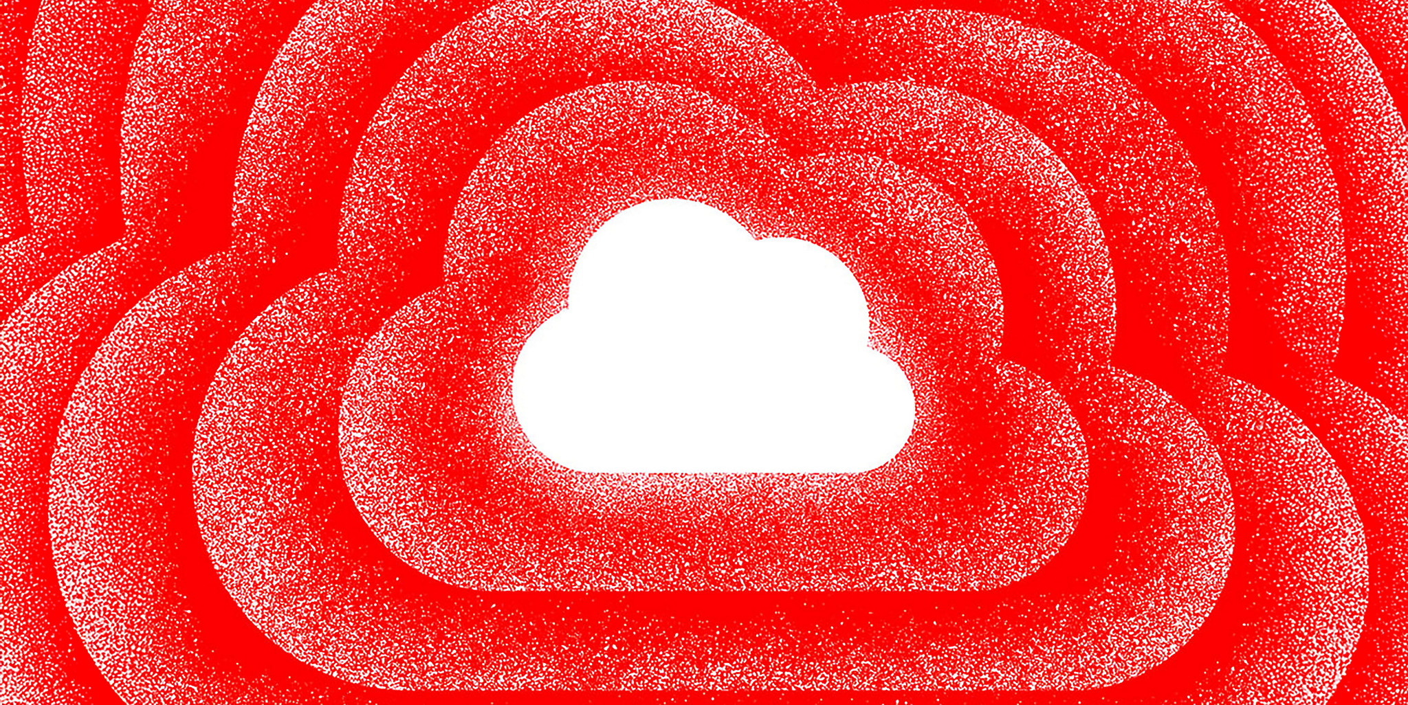 Illustration of a white cloud with concentric clouds in red.